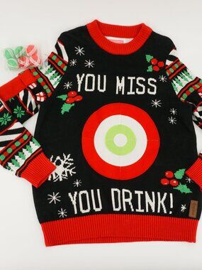 Tipsy Elves You Miss, You Drink Ugly Christmas Sweater Size Medium